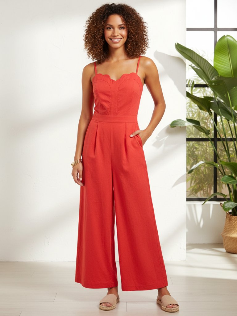 Flying Tomato A Beautiful Feeling Woven Jumpsuit Red Med Broken Strap